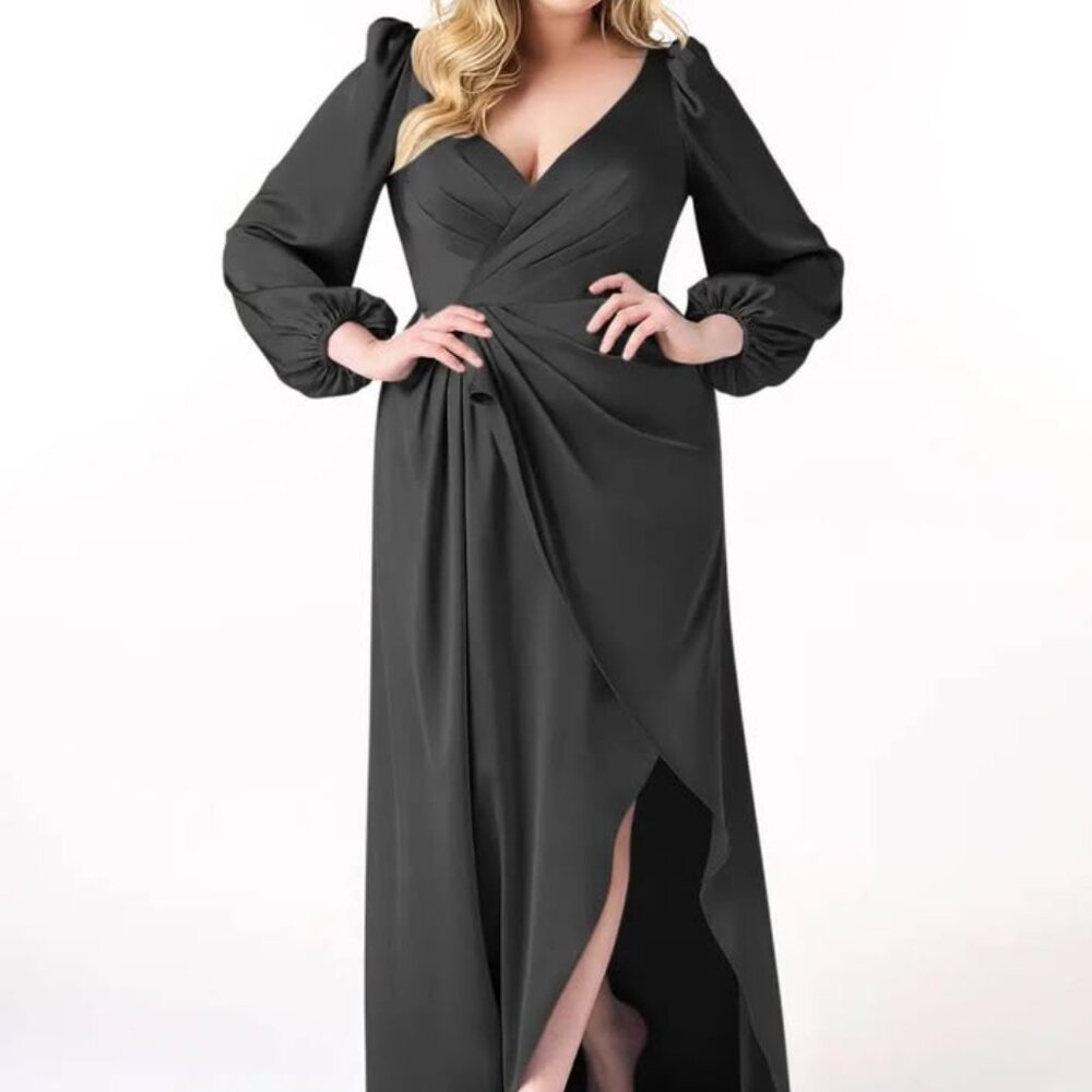 Azazie Black Long Sleeve Wrap Gown